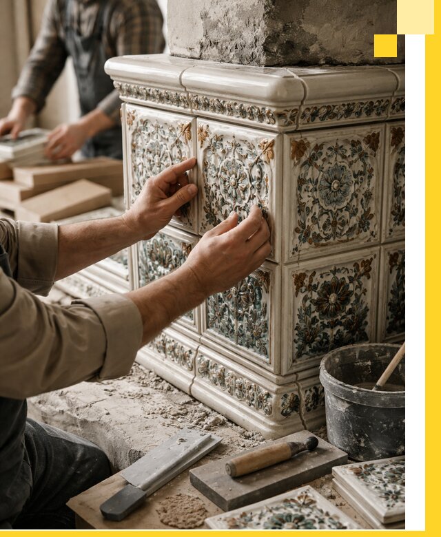 Изразцовые камины под ключ в Белогорске: проект и монтаж