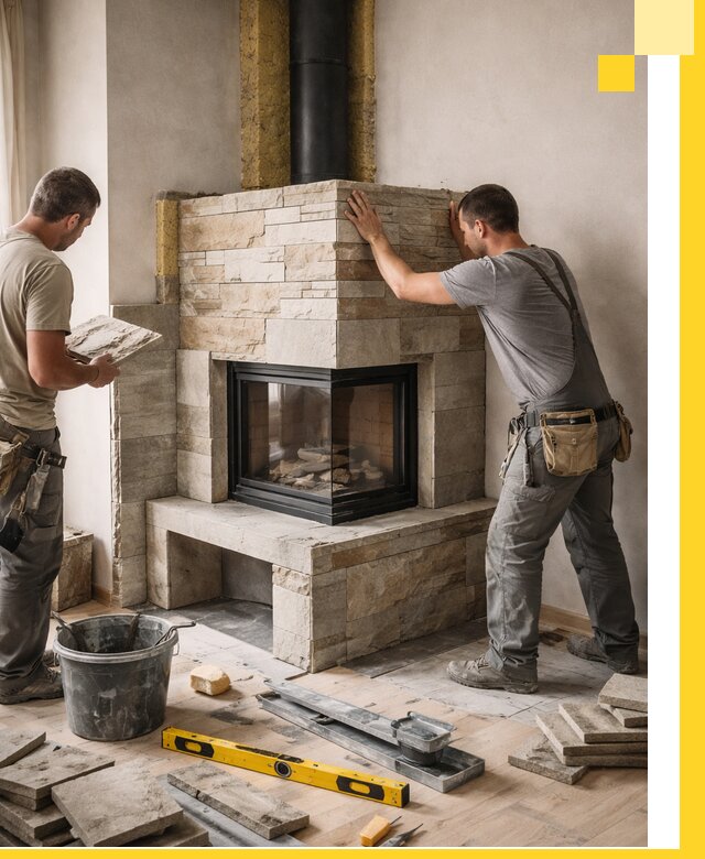 Угловые камины под ключ проект, монтаж и отделка в Белогорске