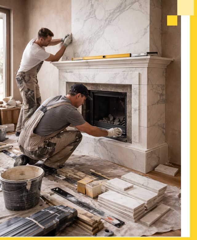 Отделка каминов в Белогорске качественные облицовочные работы