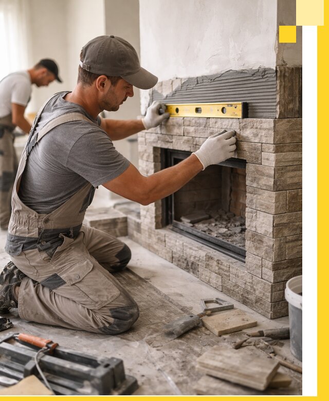 Облицовка каминов в Белогорске, монтаж и отделка натуральным камнем