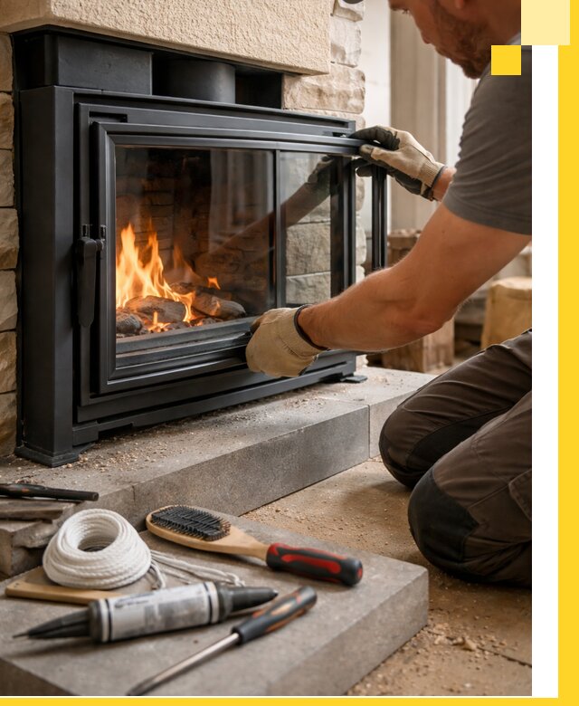 Производство, монтаж и доставка каминов со стеклом в Белогорске