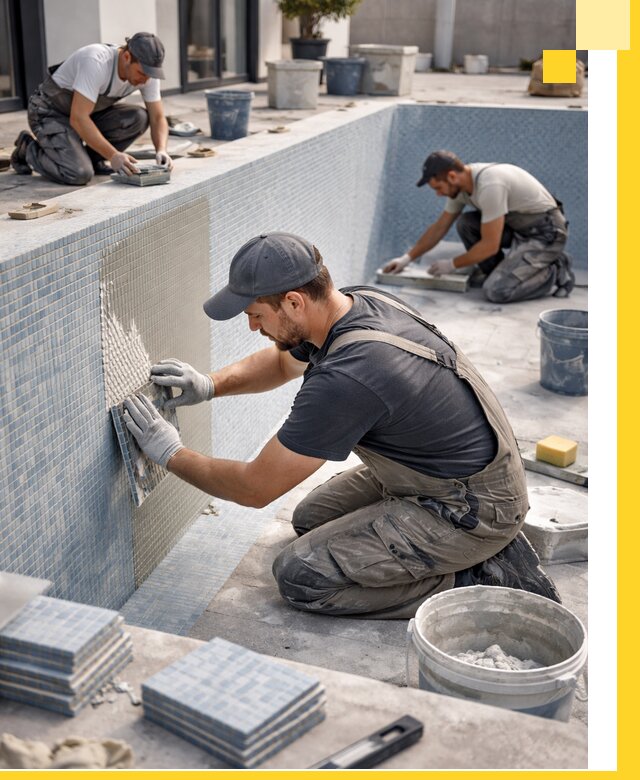 Облицовка бассейнов в Белогорске плитка мозаика гидроизоляция