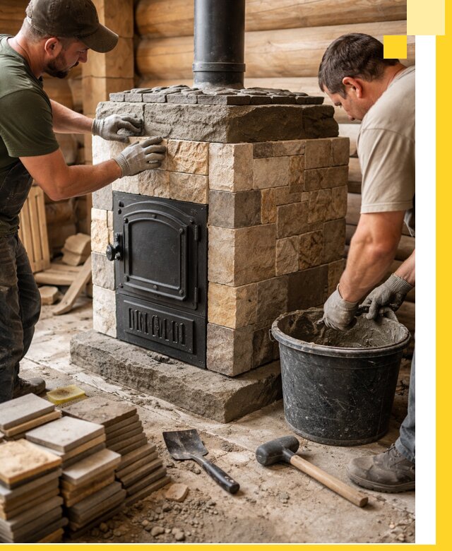 Облицовка банной печи под ключ в Белогорске: камень и плитка