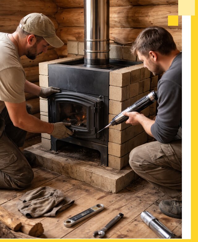 Монтаж и установка печи в бане под ключ с гарантией в Белогорске