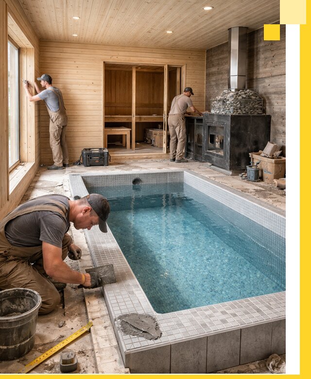 Проект бани с бассейном и сауной в Белогорске под ключ