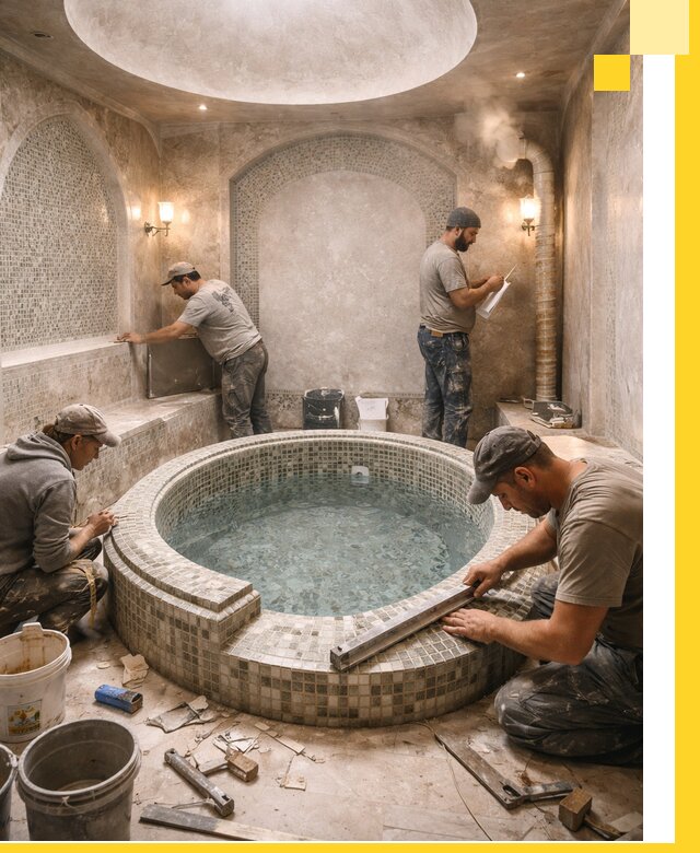 Профессиональное строительство хамама с бассейном в Белогорске под ключ