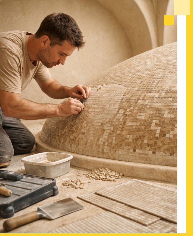 Профессиональная укладка мозаики для хамама под ключ в Белогорске