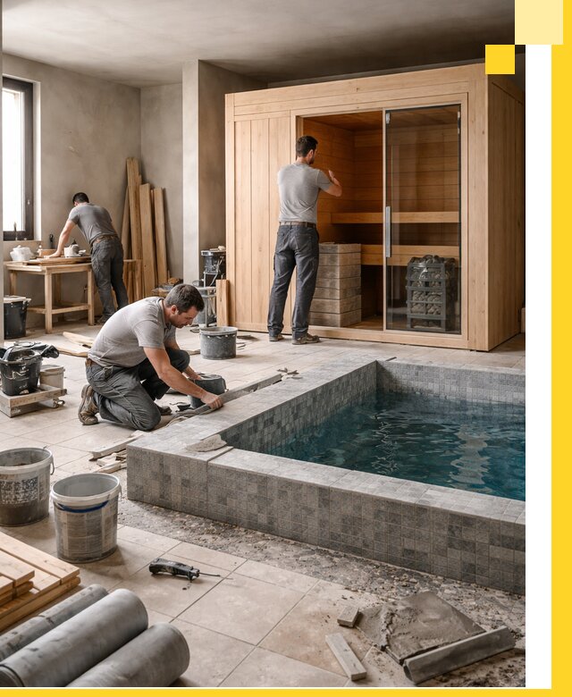 SPA зоны под ключ с бассейном сауной и печью в Белогорске